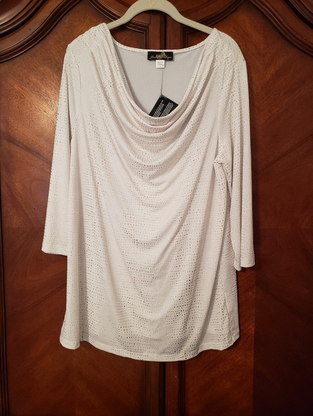 June Ambrose White Cowl Neck Tunic with Gold Studding Detail